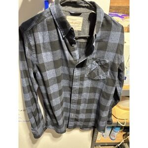 Weatherproof Flannel Mens Small Blue Black Plaid Fall Hipster Button Up